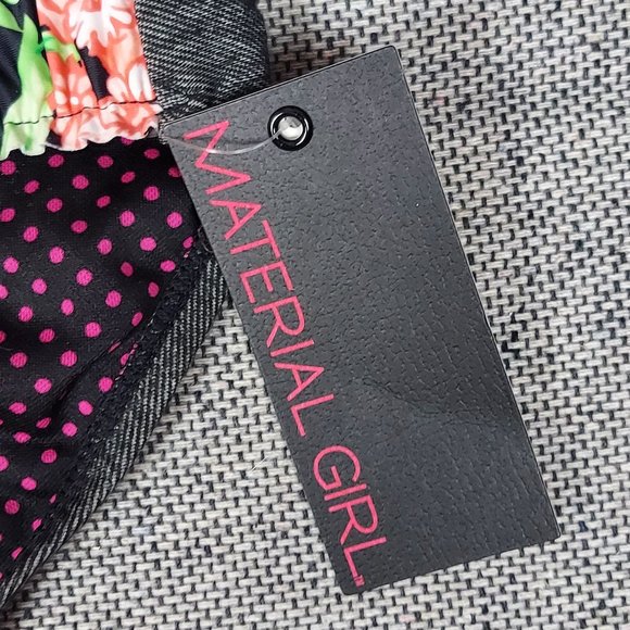 NWT MATERIAL GIRL "DENIM FEEL" FLORAL ACCENTED BIKINI BOTTOMS (M) - Picture 8 of 9